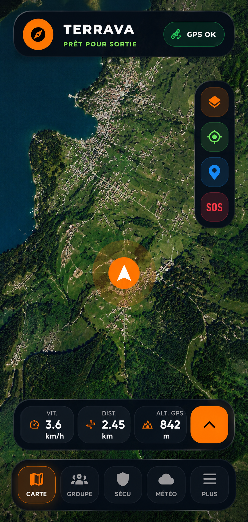 Terrava ecran carte et GPS